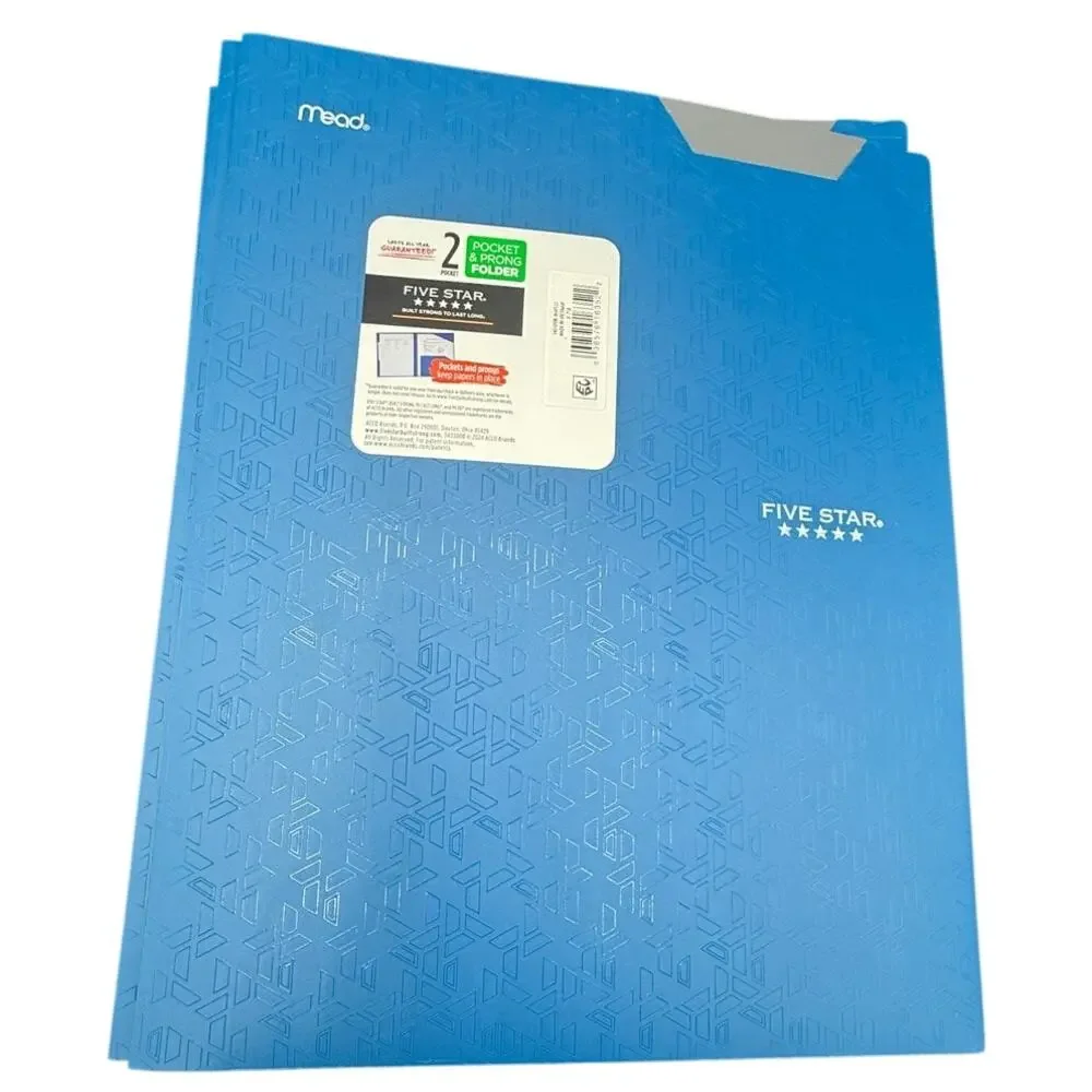 LOT of 4 Five Star Plastic Folder with Prongs 2 Pockets Blue Red Teal -FAST SHIP